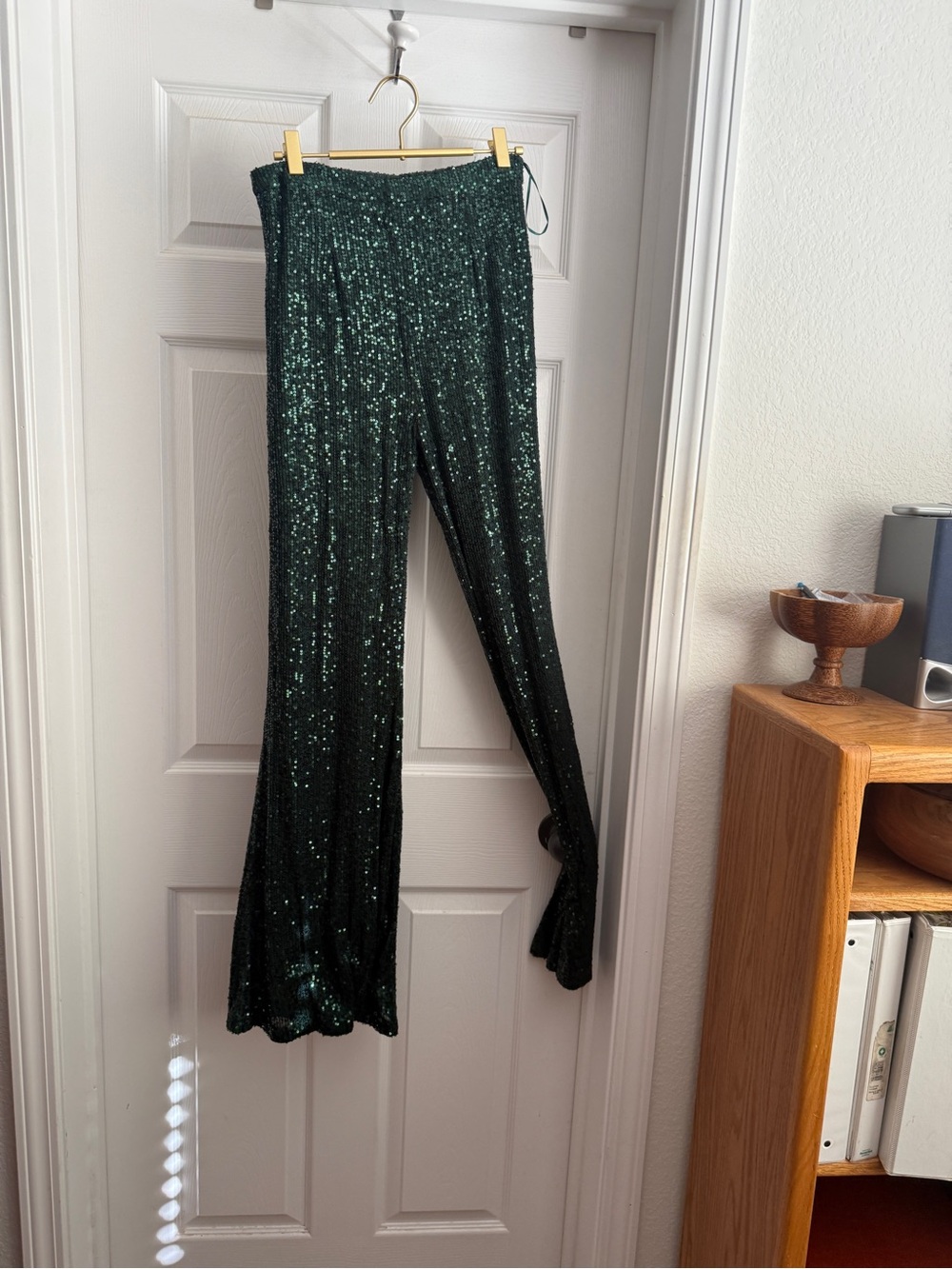 Xhilaration Emerald Sequin Wide-Leg Pants